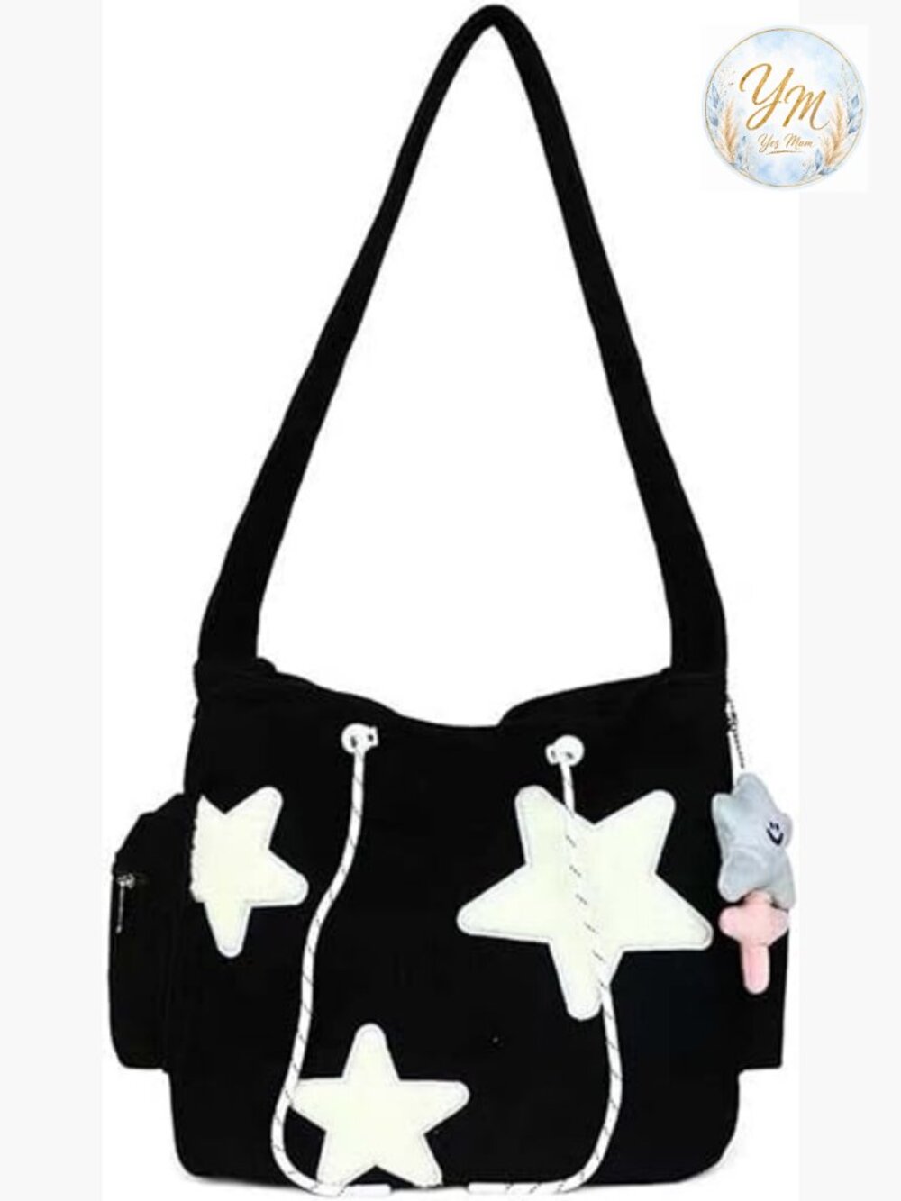 Corduroy Messenger Bag with Star Patches Tote Shoulder Crossbody